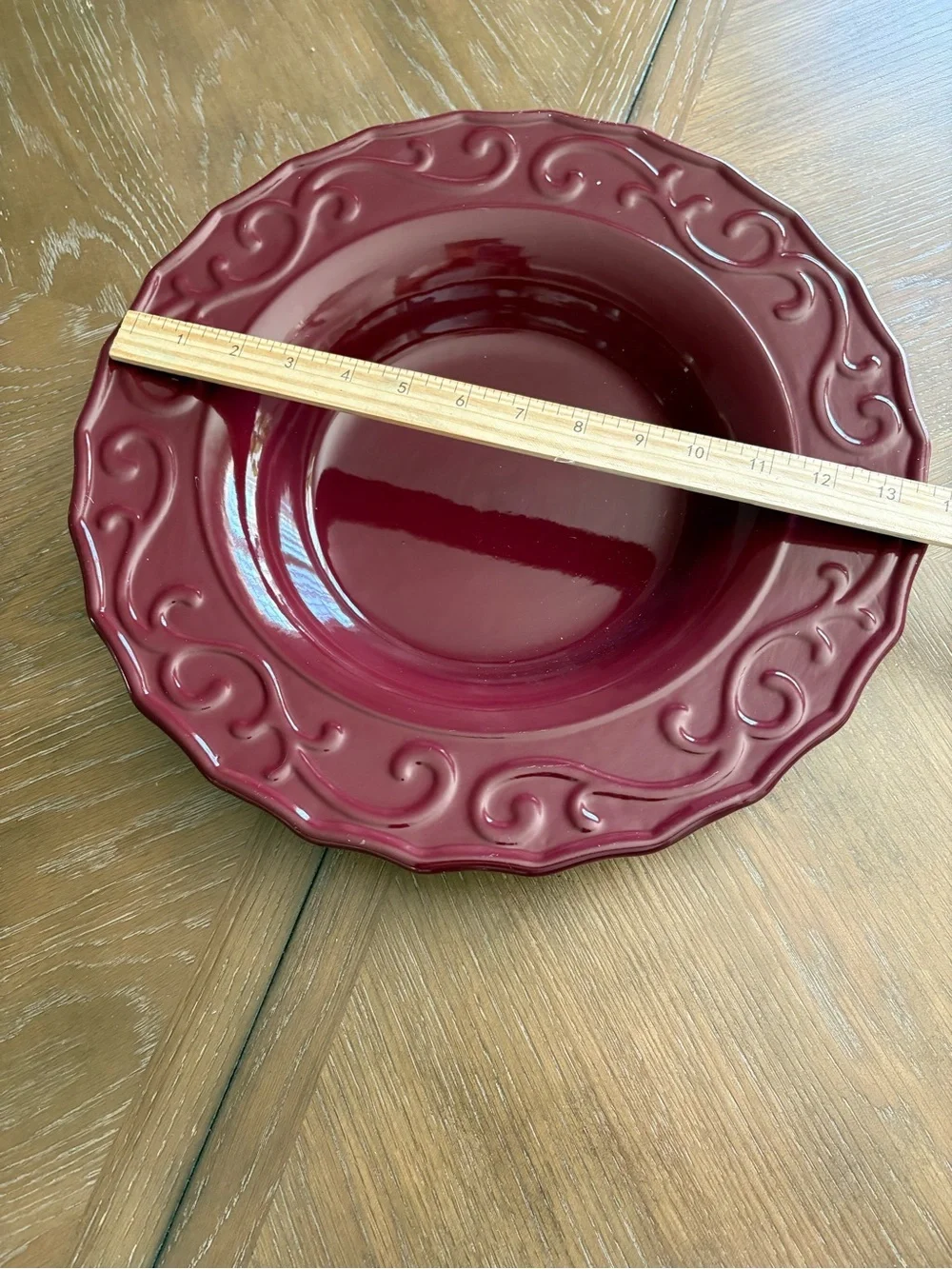 Home Interiors Garnet Red Embossed Ceramic Dinner Bowl